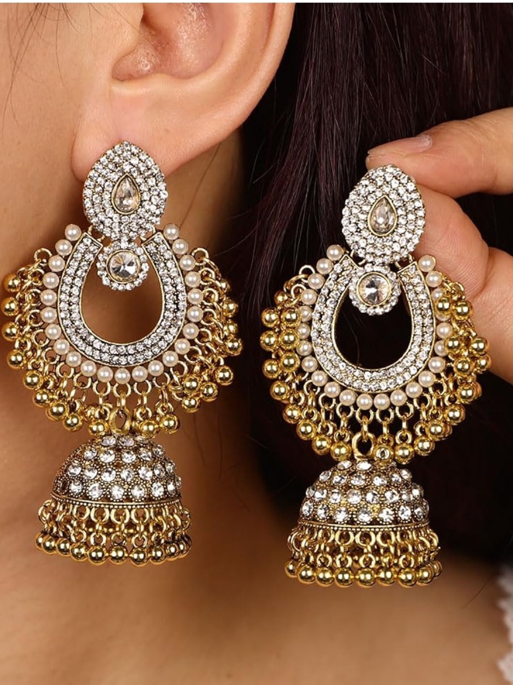 Gold Chandelier Beaded Jhumka Earrings